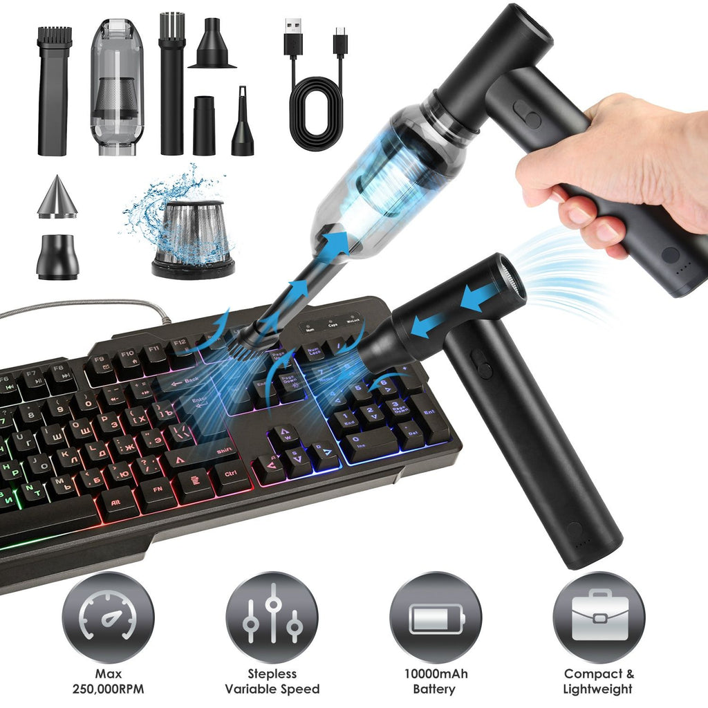Compressed Air Duster Brushless Motor 250000RPM Stepless Variable Speed 10000mAh Battery Cordless Dust Blower Vacuum Cleaner Portable Jet Dry Blower for PC Keyboard Car Home
