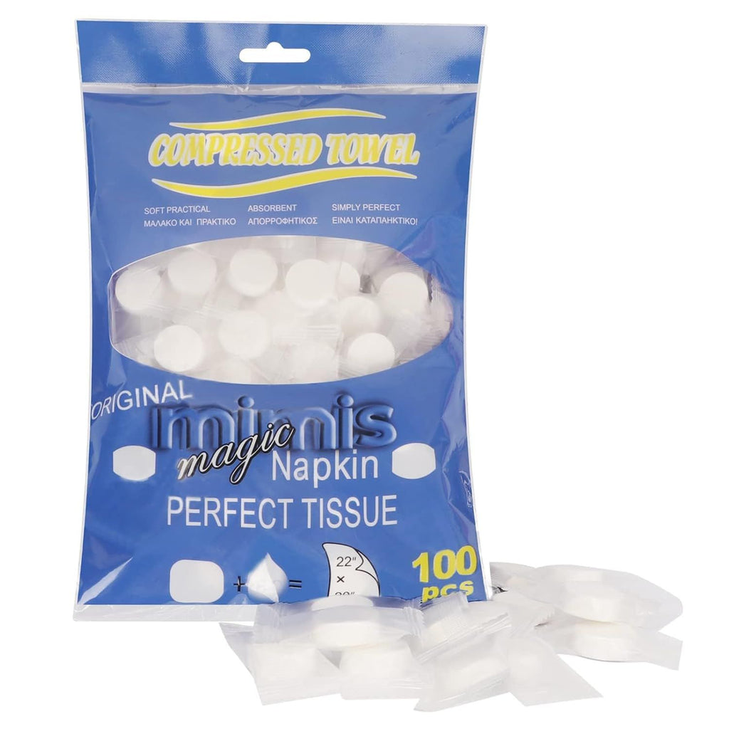 Compressed Towel 100 PCS Mini Tablets Disposable Portable Face Towel Cotton Coin Tissue for Travel, Camping, Hiking, Sport, Home Hand Wipes&Other Outdoor Activities (Blue)