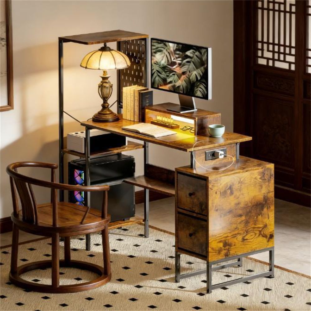 Computer desk, office desk, study desk, writing desk, rustic brown