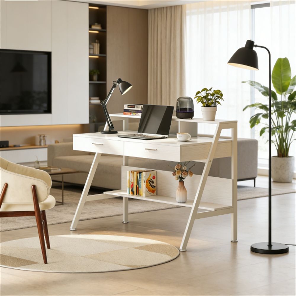 Computer Desk, Writing Desk with Storage Shelf and Drawers