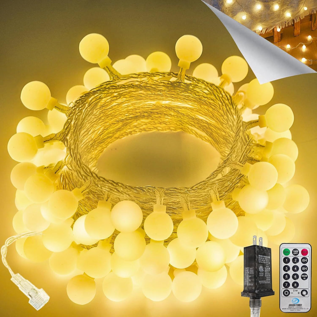 Connectable 43FT 100LED Globe String Lights | 8 Modes Warm White Christmas String Lights Plug in with Remote | Hanging Fairy Light for Indoor Outdoor Bedroom Party Christmas Tree Decor