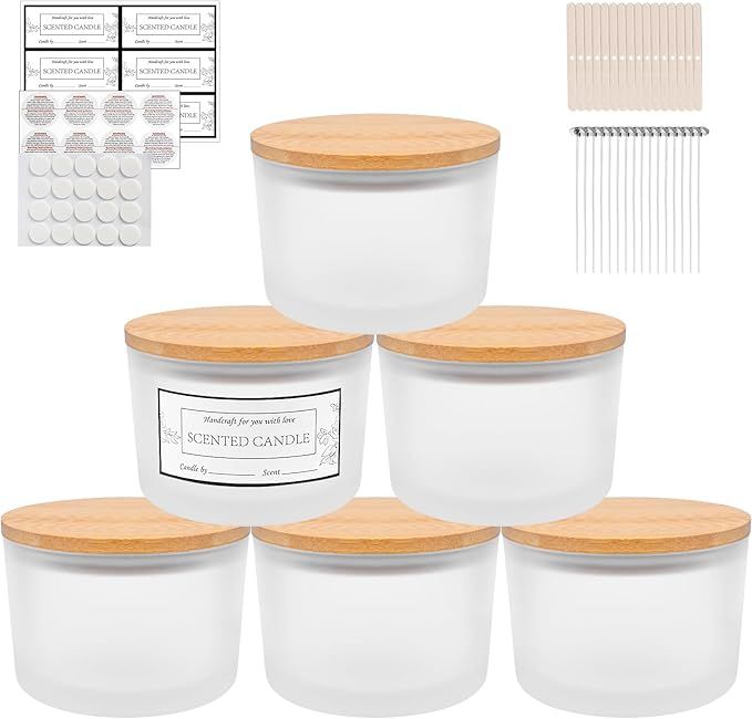 CONNOO 6-Pack Candle Jars Wick Frosted Empty Glass Wide Mouth Candle Jars