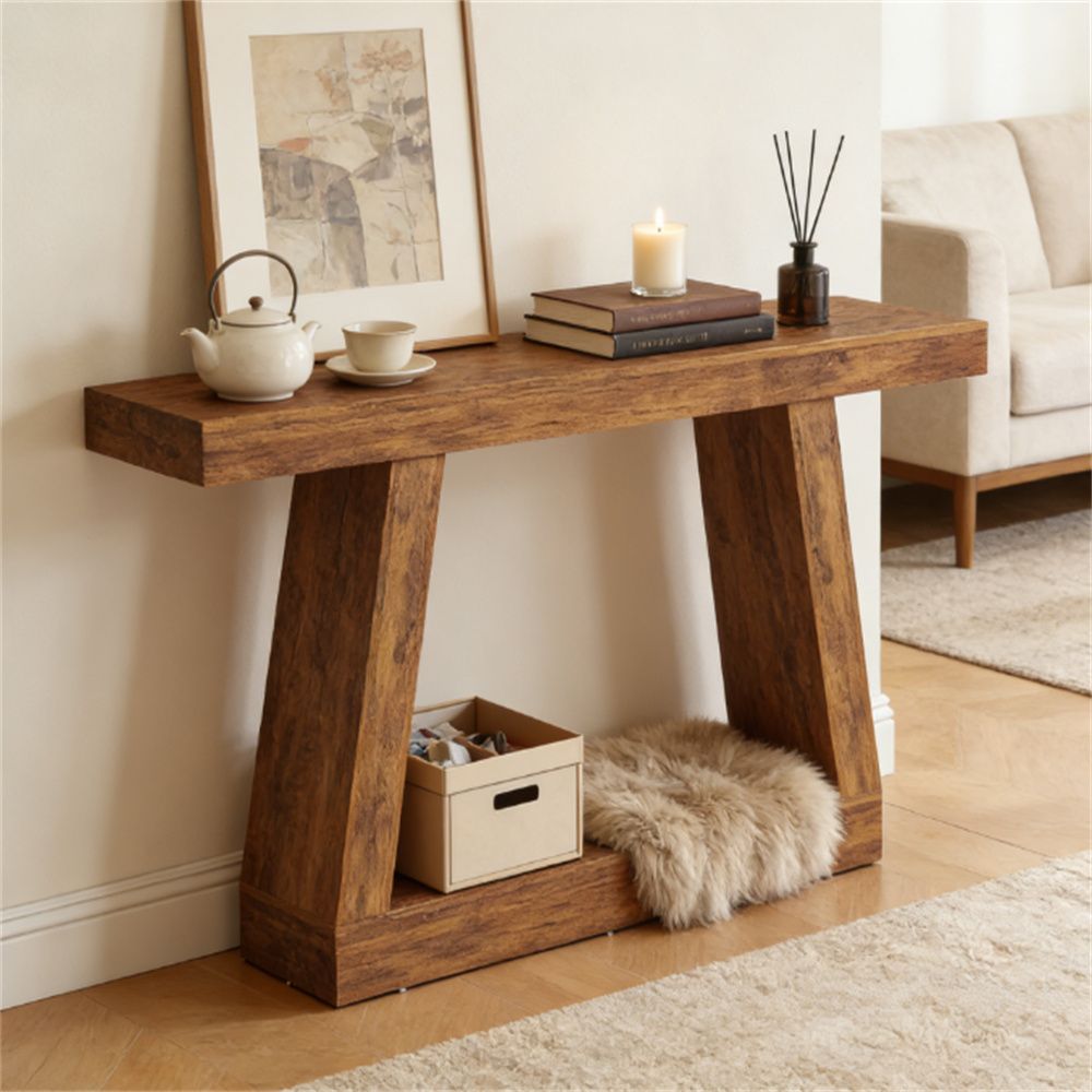 Console table, entrance table, lobby table, storage desk, dark brown