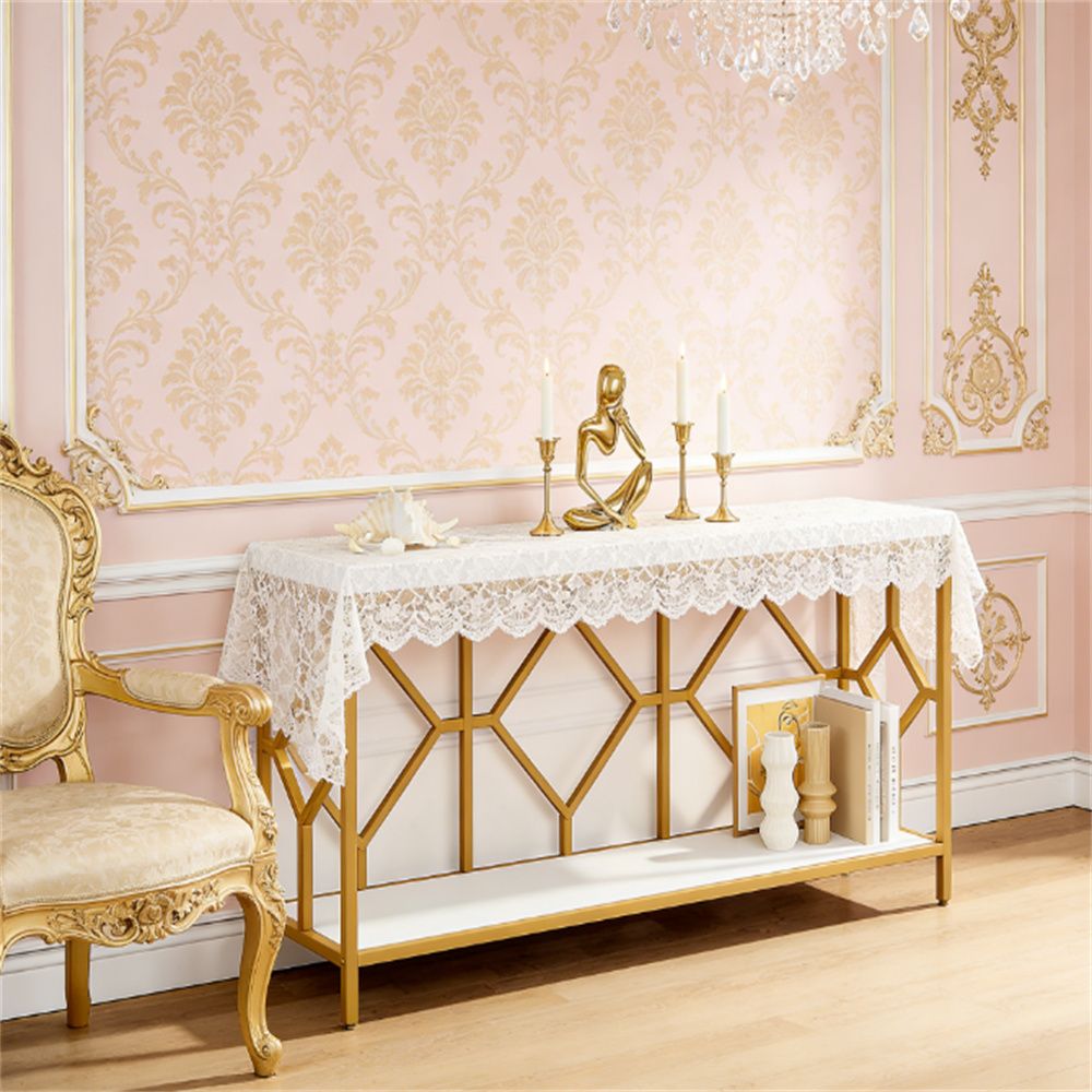 Console table, long sofa table, foyer table with open storage rack and simple geometric design