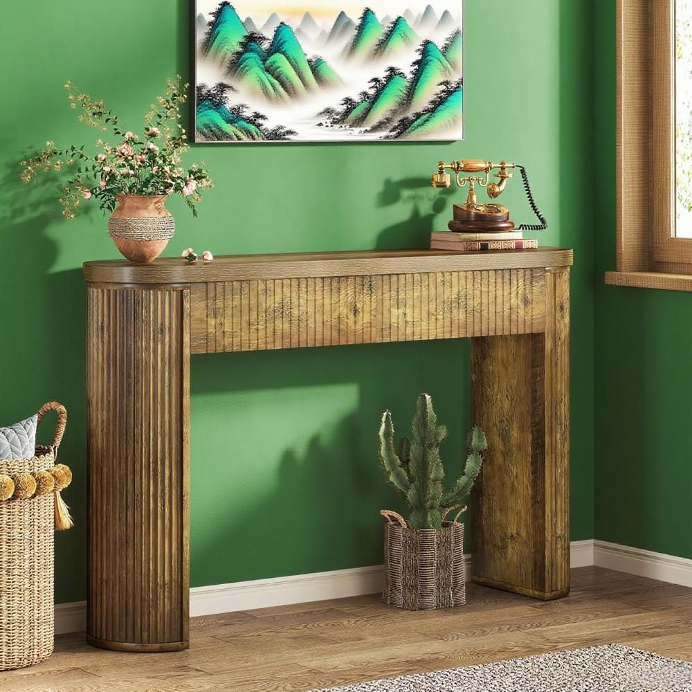 Console Table with 2 Hidden Drawers, 47.24-Inch Narrow Oval Curved Sofa Table  for Living Room, Hallway, Entrance