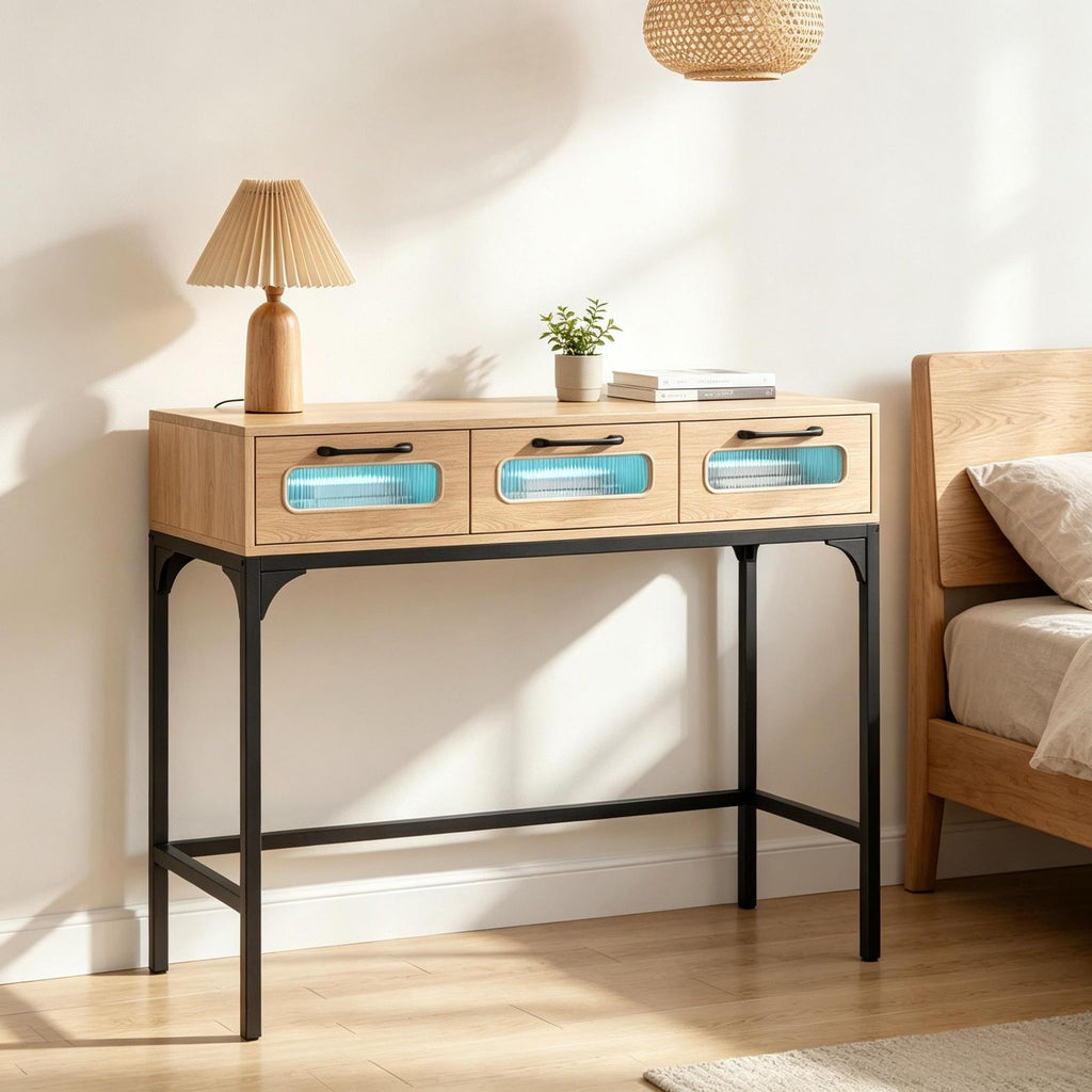 Console Table with LED Lighting And Charging Station for Living Room And Hallway Modern Minimalist Style Sofa Back Coffee Table