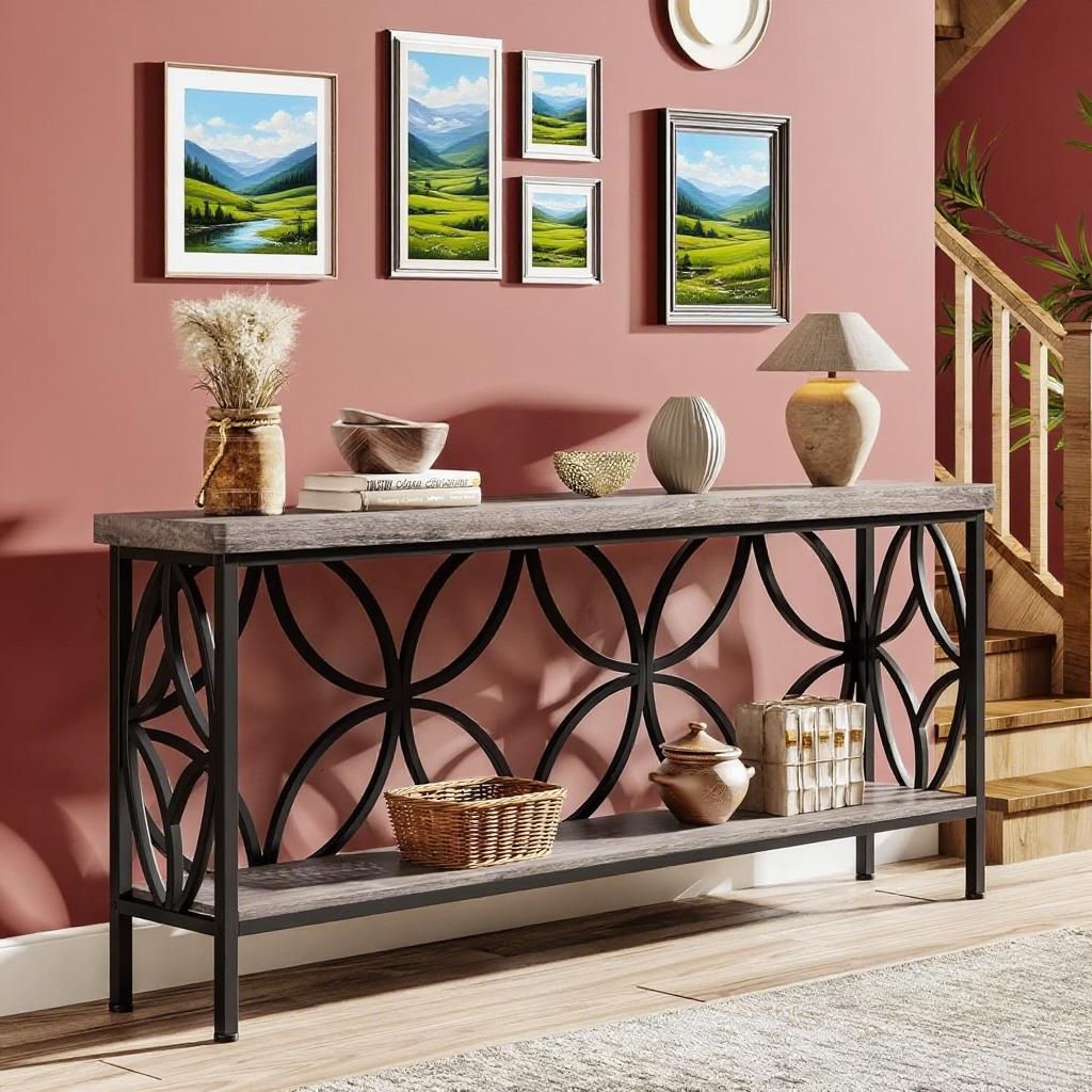 Console Table/Sofa Table, Industrial Long Sofa Table Behind Couch