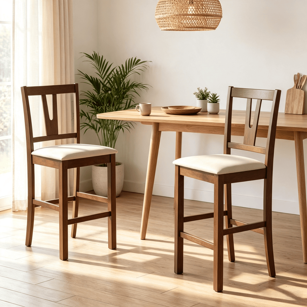 Contoured V-Back Counter Height Bar Stools Upholstered Cushioned Seat Comfortable Dining Stool for Home Kitchen Island