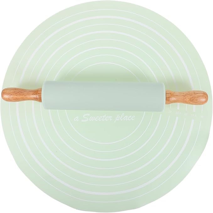 Cookie Rolling Mat Set Silicone Dough Mat Rolling Pin for Baking Non-stick Reusable