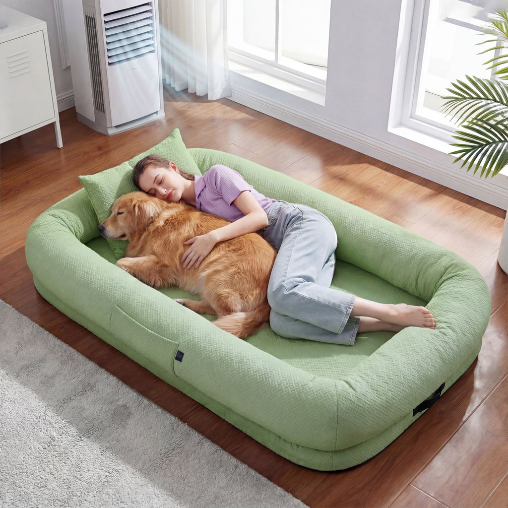 Cooling Human Dog Bed for Summer, Breathable Washable Floor Lounger for People & Pets, 71"x40"x11", Glacier Grey, Pet Bed for Hot Weather Relaxing