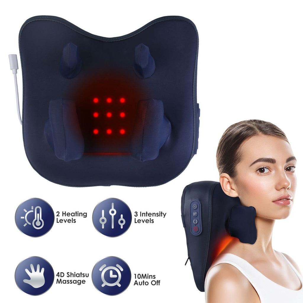 Cordless Neck Shoulder Massager With Soothing Heating 3 Intensity Levels 2 Heating Levels Electric 4D Shiatsu Deep Kneading Pillow For Back Traps Gifts For Family Friends Home Car GPCT5472