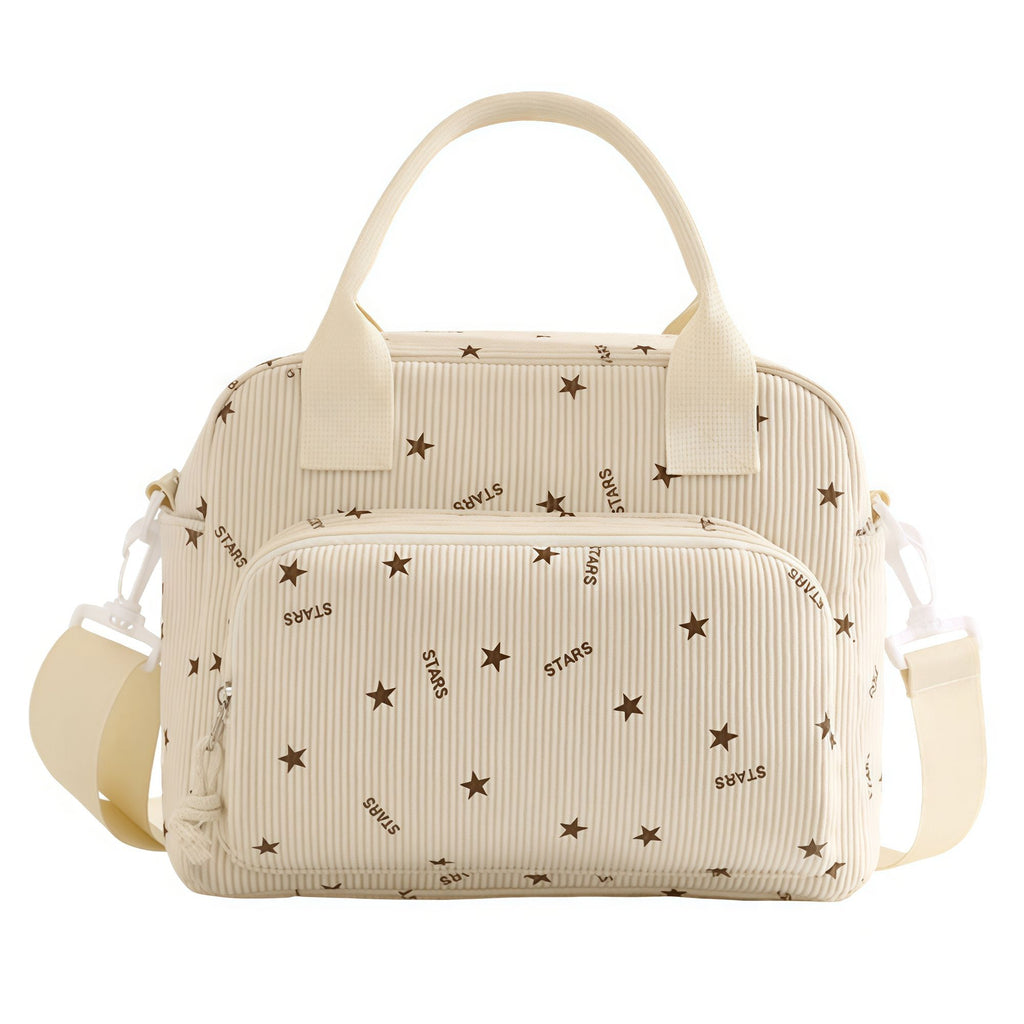 Corduroy Insulated Lunch Bag, Star Printed Crossbody Lunch Tote with Detachable Shoulder Strap for Women Work School Picnic