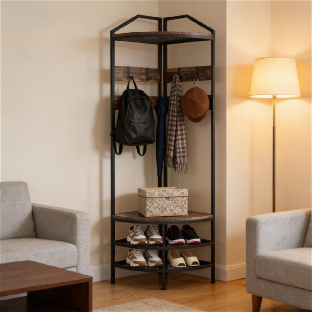 Corner shelf, clothes hanger with shoe cabinet, clothes hanger