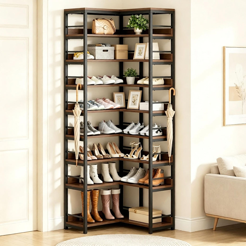Corner Shoe Rack 9-Tier Freestanding Shoe Storage Shelf Organizing Rack for Home Garden