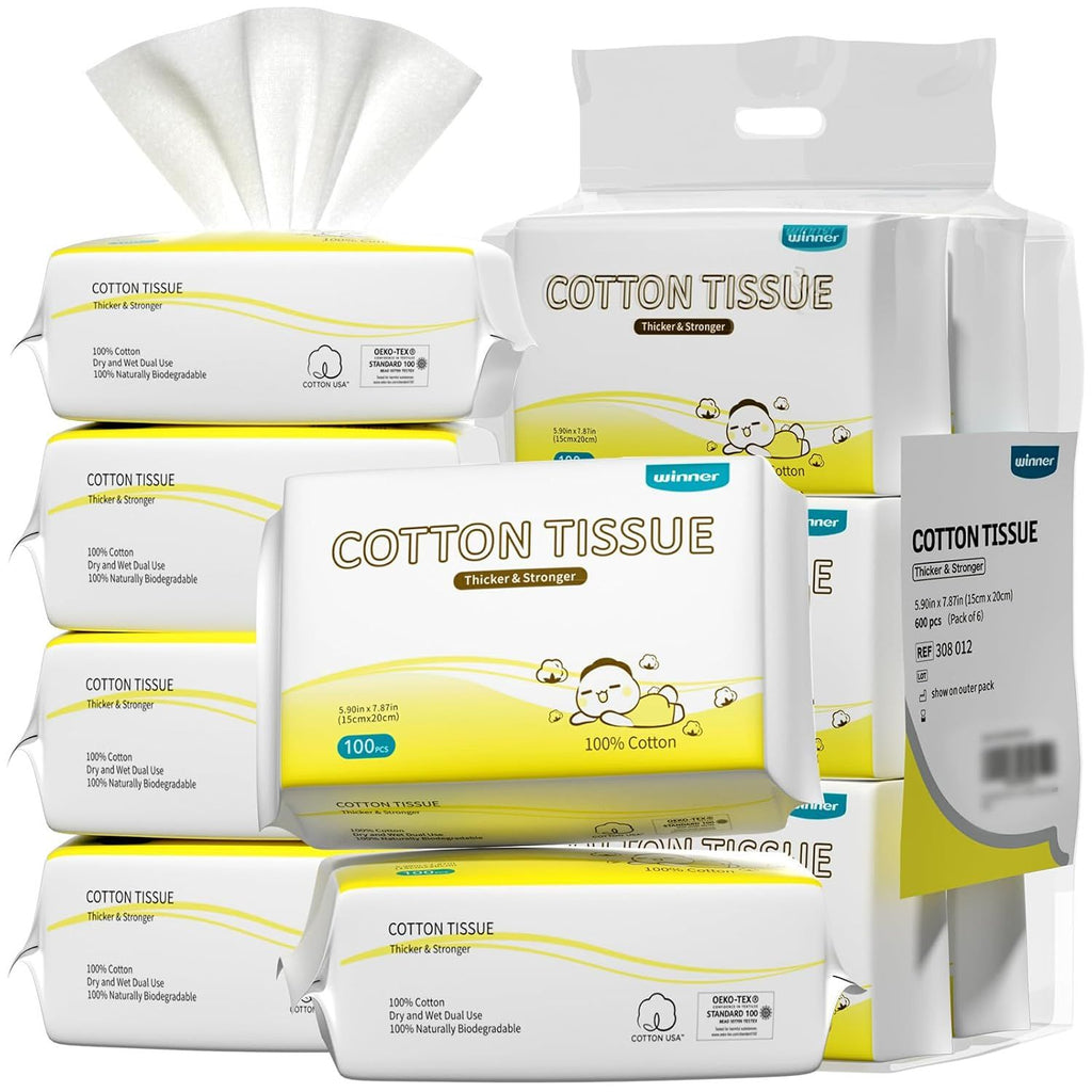 Cotton Dry Wipes, Baby Wipes, Soft & Gentle, Hypoallergenic  Unscented for Baby Sensitive Skin, Pack of 6