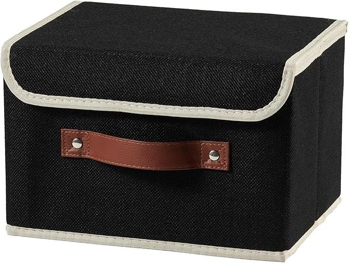 Cotton Linen Fabric Storage Box with Lid – Small, Black