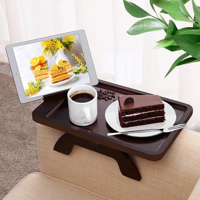 Couch Arm Table Clip on Side Table, Couch Table for Wide Couches,  Sofa Armrest Tray for Small Spaces ,Sofa Arm Table TV Trays with 360° Phone Holder for Eating & Drinking, C hair Arm Table