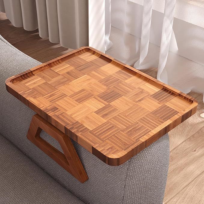 Couch Arm Tray, Spliced Bamboo Folding Sofa Tray, Sofa Armrest Trays Clip-On Couch Desk for Drinks ,Snacks ,Phone, Remote Control