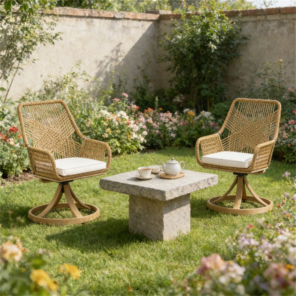 Courtyard chair, set of two swivel chairs, dining chair, khaki color (chair only)