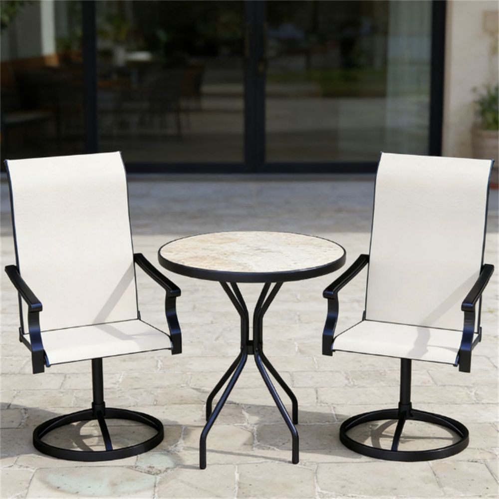 Courtyard chairs, one set of two armchairs, dining chairs, cream