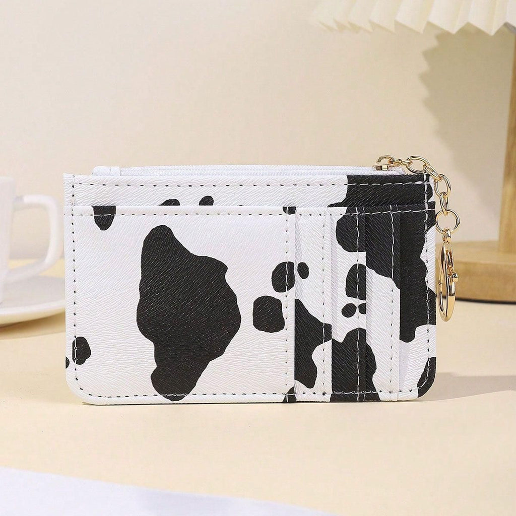 Cow Print Multi-card Slots Card Holder for Women, Compact Zipper Coin Purse, Portable Keychain Card Storage Pouch Inspired by Ins Style