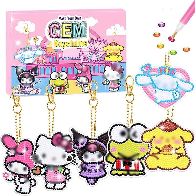 Crafts for Girls 8-12 - 6Pcs Make Your Own GEM Art Keychains - Arts and Crafts for Kids Ages 8-12 - Diamond Art Kits for Kids - 5D Dimond Art Paintings by Numbers - Art & Craft Gifts for 6 10 Year Old