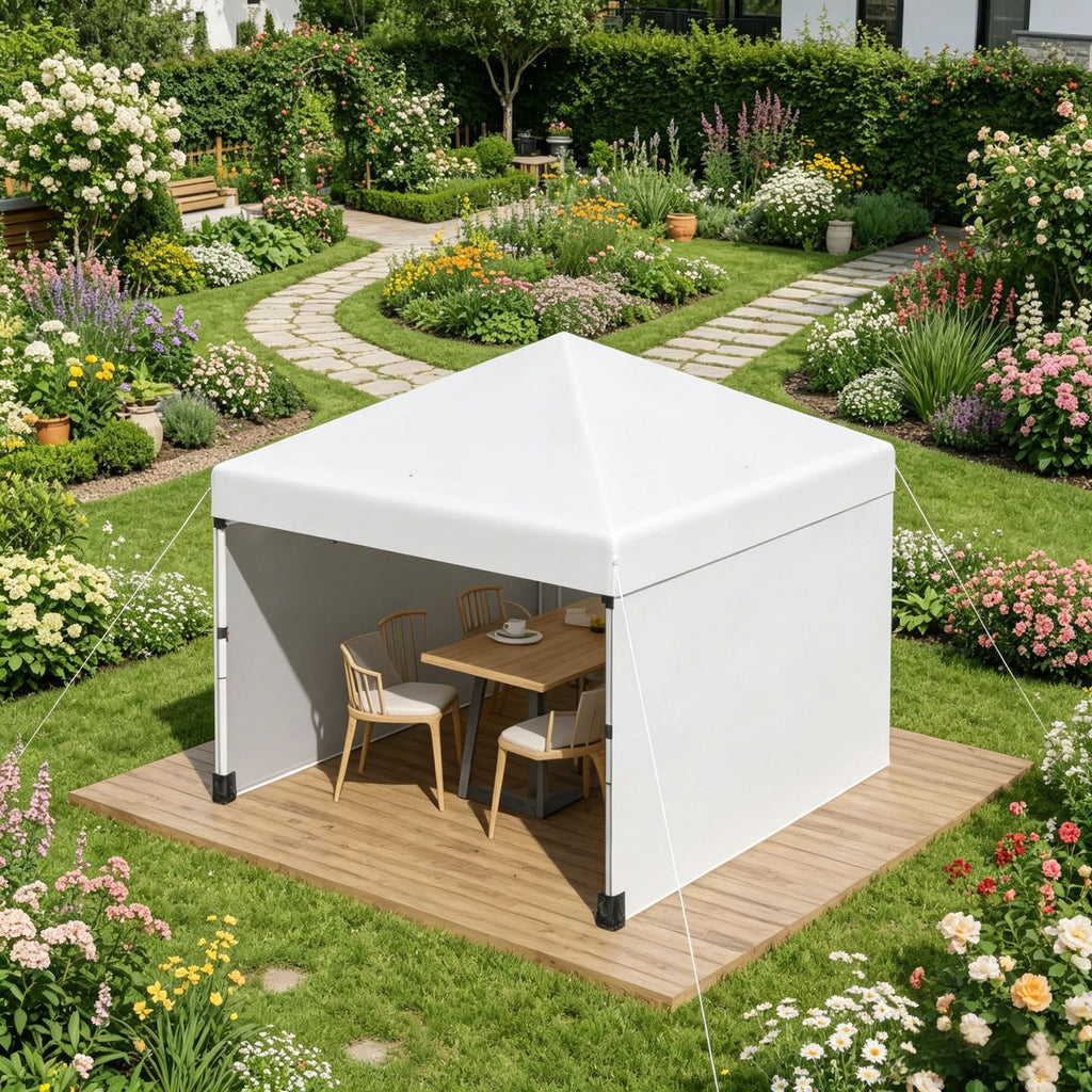 Cream 10' X 10' Pop up Canopy Tent with 3 Sidewalls Height Adjustable Instant Party Event Shelter Gazebo for Garden Patio with Carry Bag And Leg Weight Bags