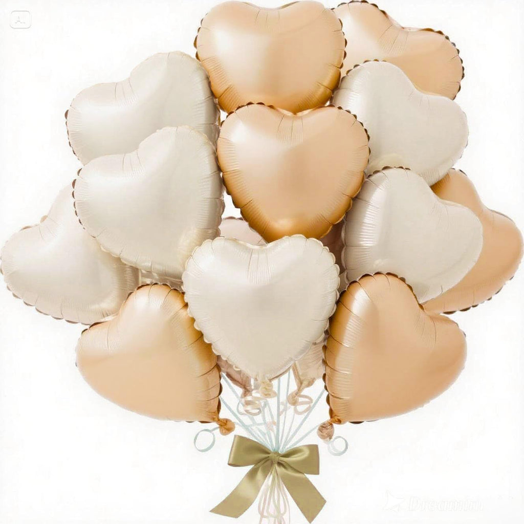 Cream Apricot Heart Balloons, 12Pcs 18-Inch Heart-Shaped Foil Balloons for Baby Shower, Birthday, Wedding, Engagement, Anniversary, Valentine Party Decorations