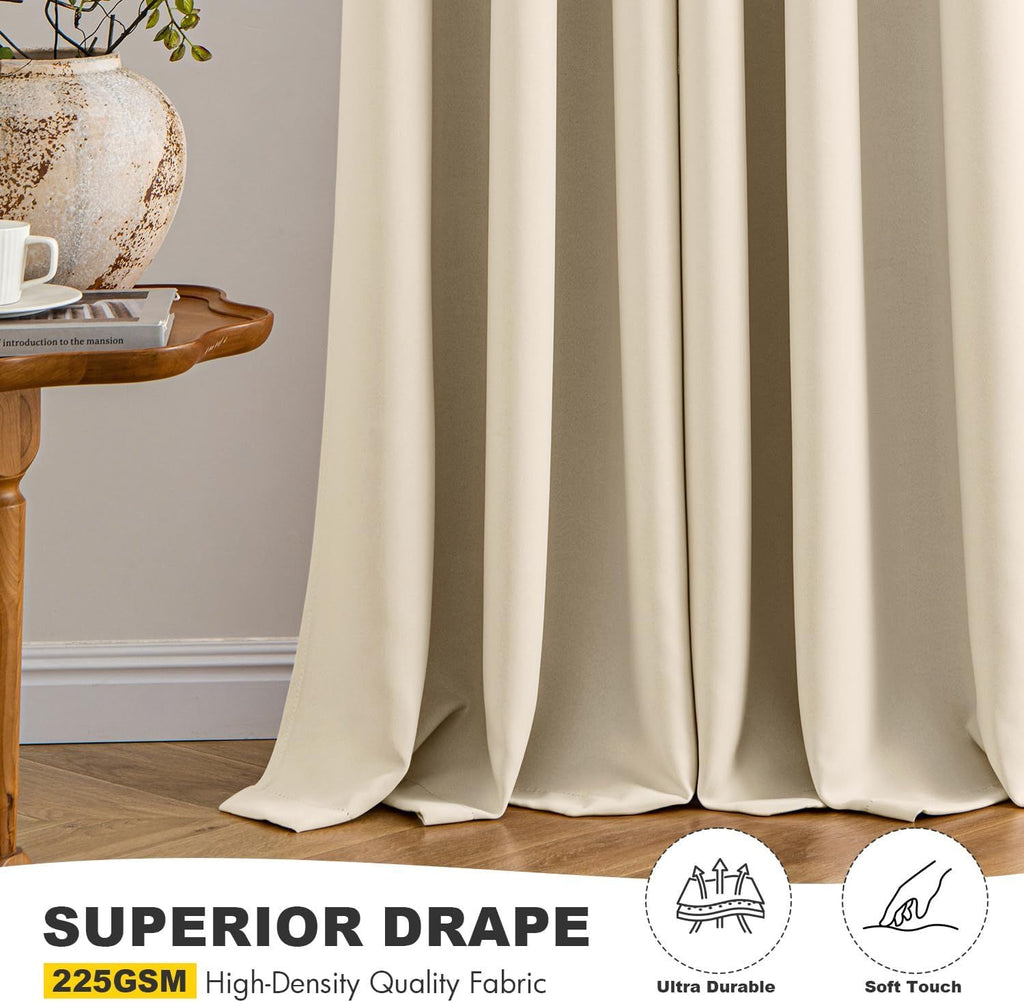 Cream Beige Blackout Curtains for Bedroom Living Room 63 Inches Long 2 panels, Thermal Insulated Room Darkening Drapes Solid Grommet Top Noise Reducing Light Blocking Window Curtains 40x63 Inch