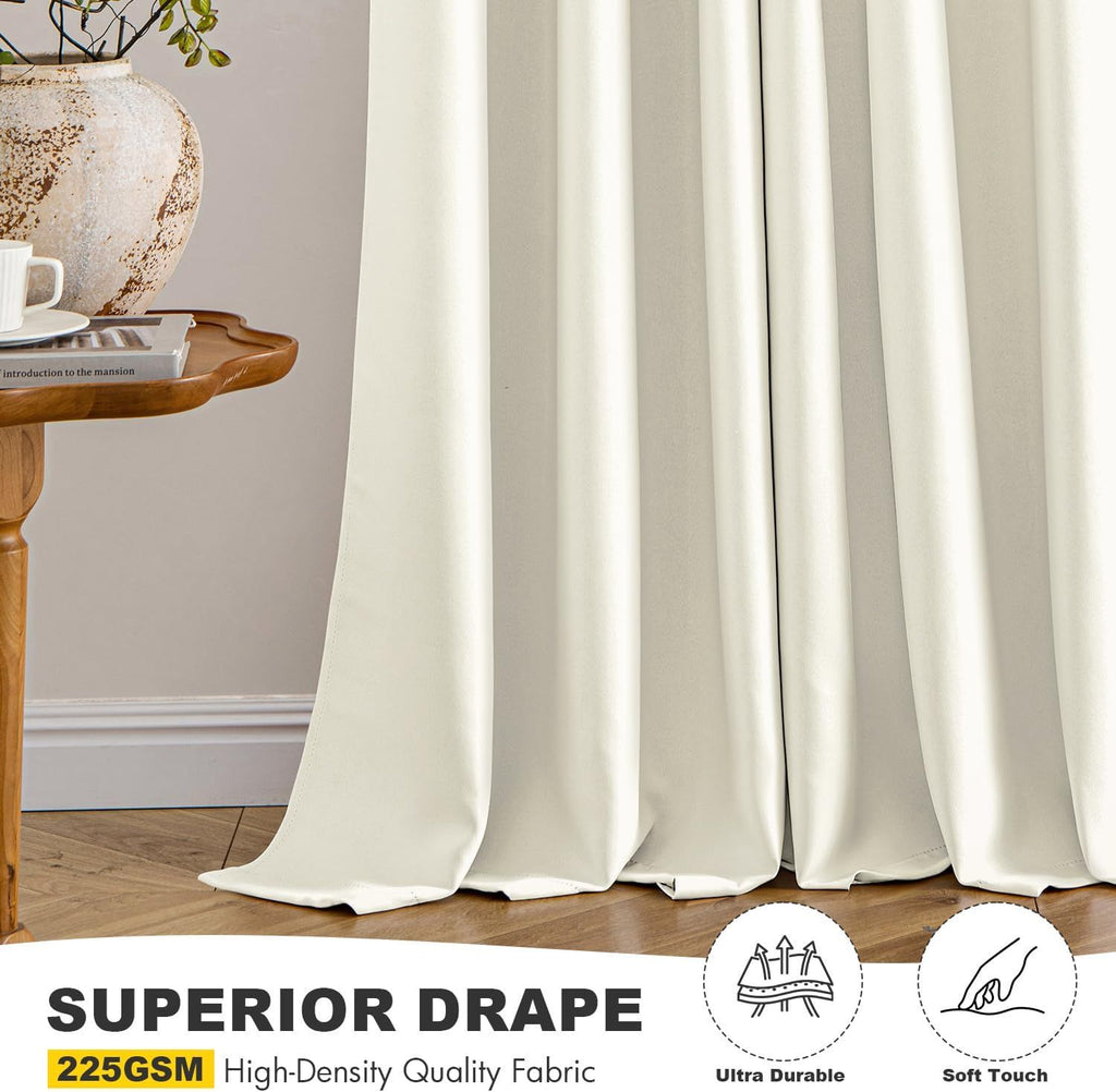 Cream Blackout Curtains for Bedroom Living Room 63 Inches Long 2 Panels, Thermal Insulated Room Darkening Drapes Solid Grommet Noise Reduction Light Blocking Window Treatments 40x63 Inch