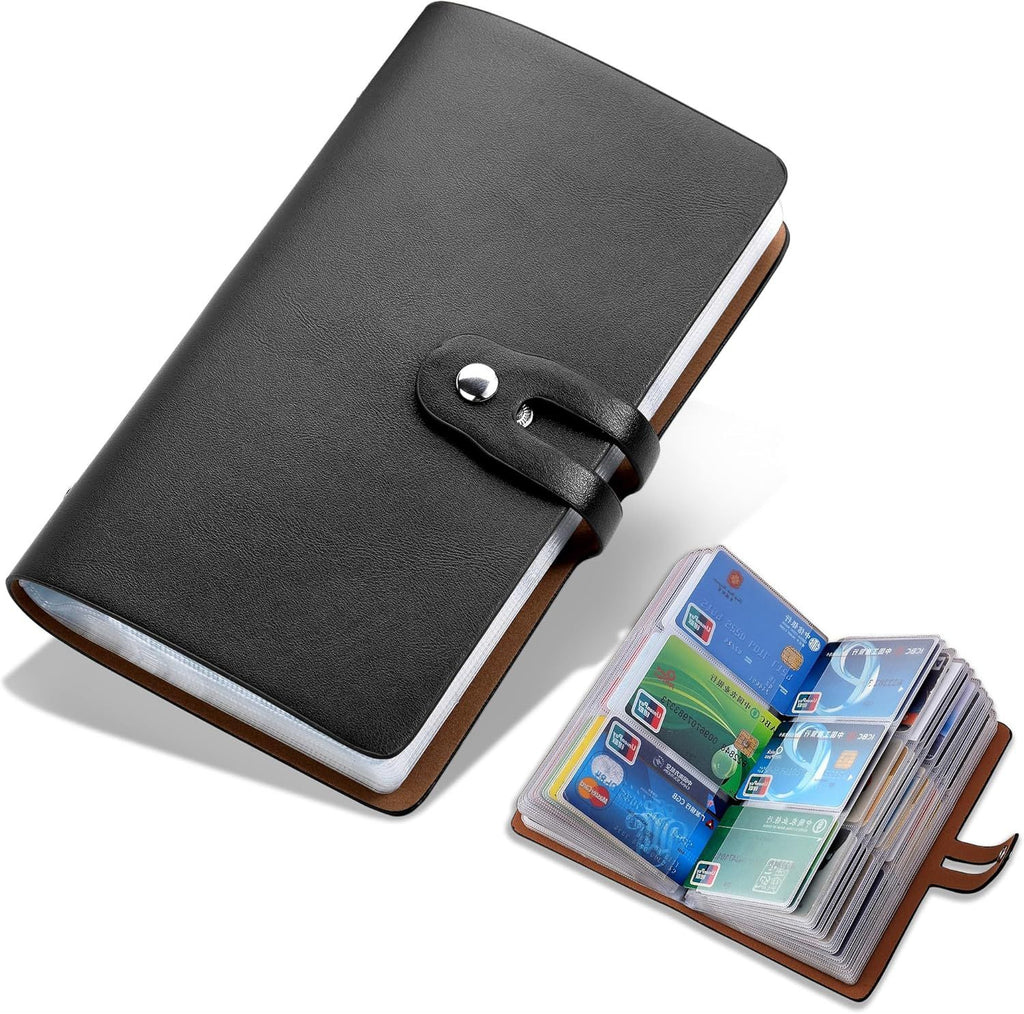 Credit Card Holder, Leather Business Card Organizer with 96 Card Slots, Credit Card Protector for Managing Your Different Cards and Important Documents to Prevent Loss or Damage (Black)