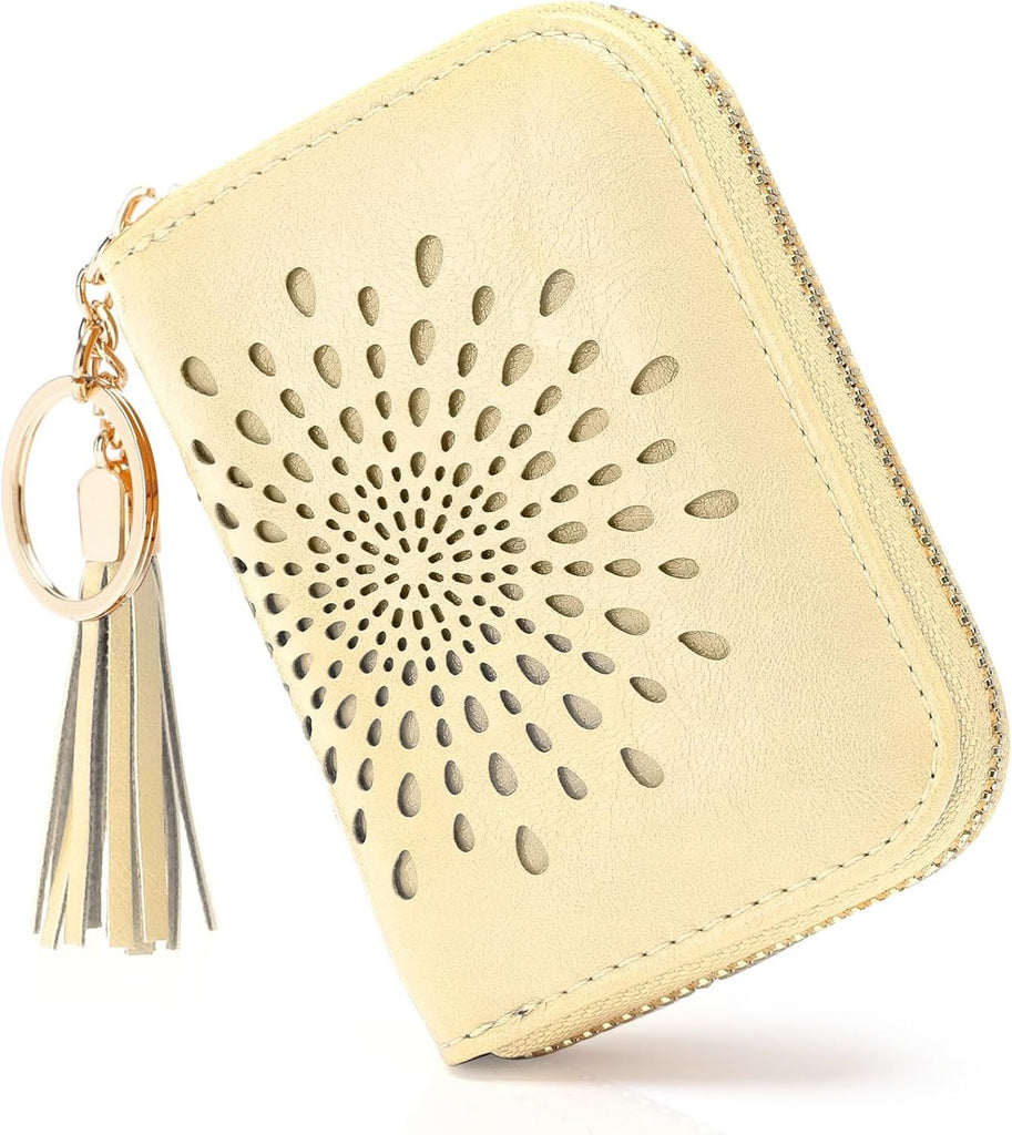 Credit Card Holder Zipper Card Case Keychain Small Wallet for Women 1927 PINK