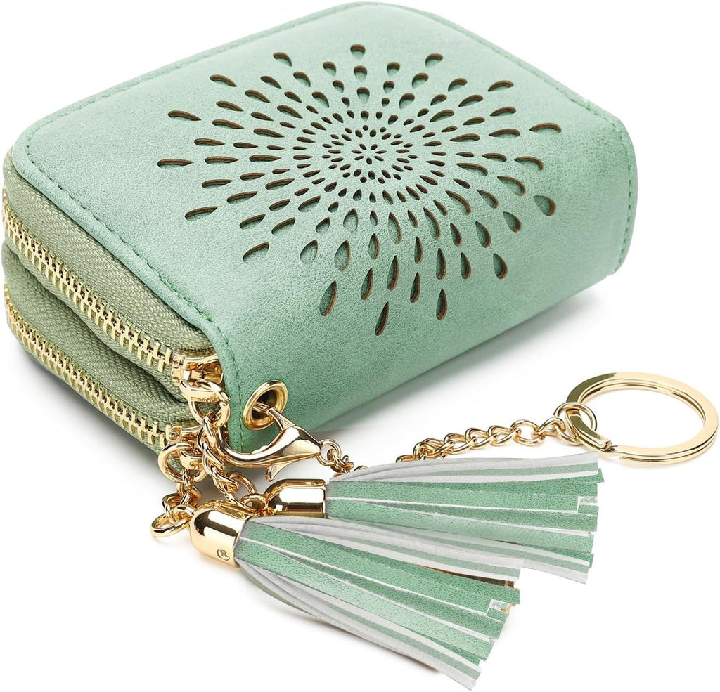 Credit Card Holder Zipper Card Case Keychain Small Wallet for Women 1927 PINK