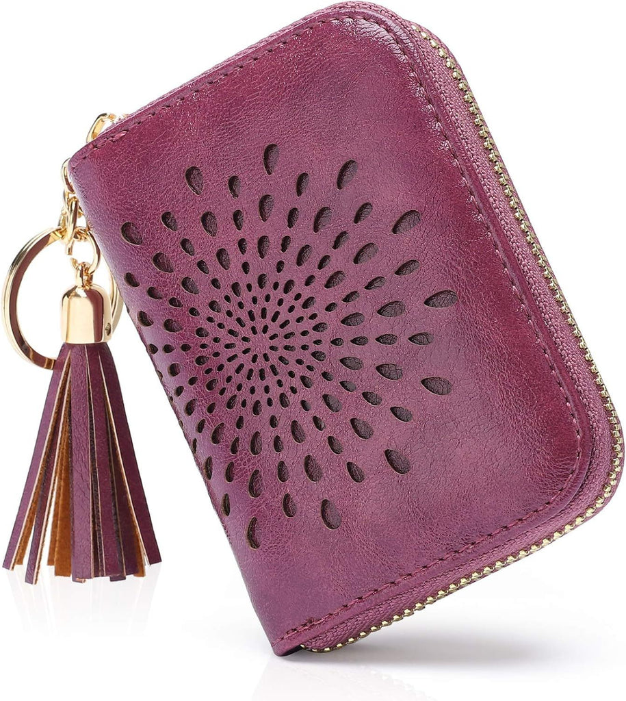 Credit Card Holder Zipper Card Case Keychain Small Wallet for Women 1927 PINK