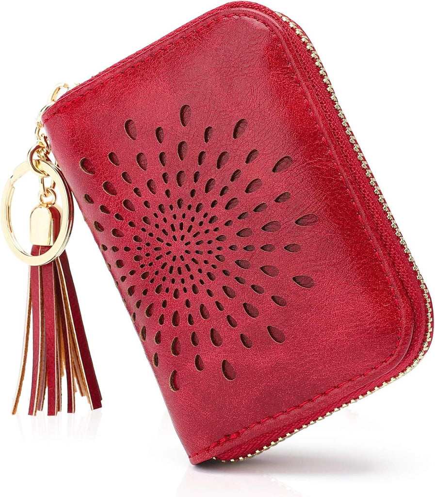 Credit Card Holder Zipper Card Case Keychain Small Wallet for Women 1927 PINK