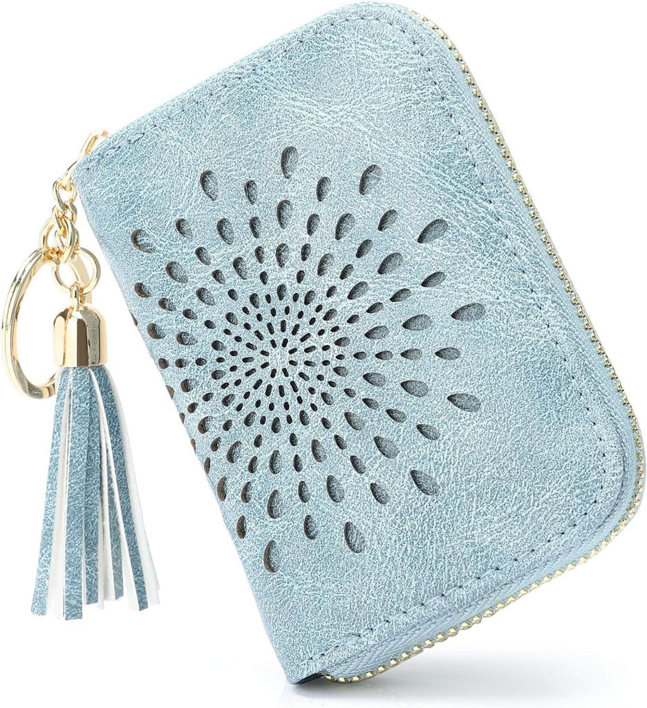 Credit Card Holder Zipper Card Case Keychain Small Wallet for Women 1927 PINK