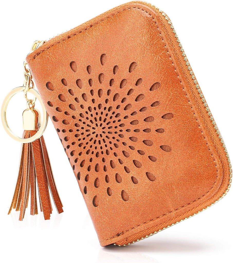 Credit Card Holder Zipper Card Case Keychain Small Wallet for Women 1927 PINK
