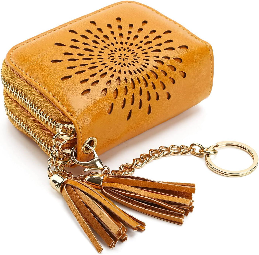 Credit Card Holder Zipper Card Case Keychain Small Wallet for Women 1927 PINK