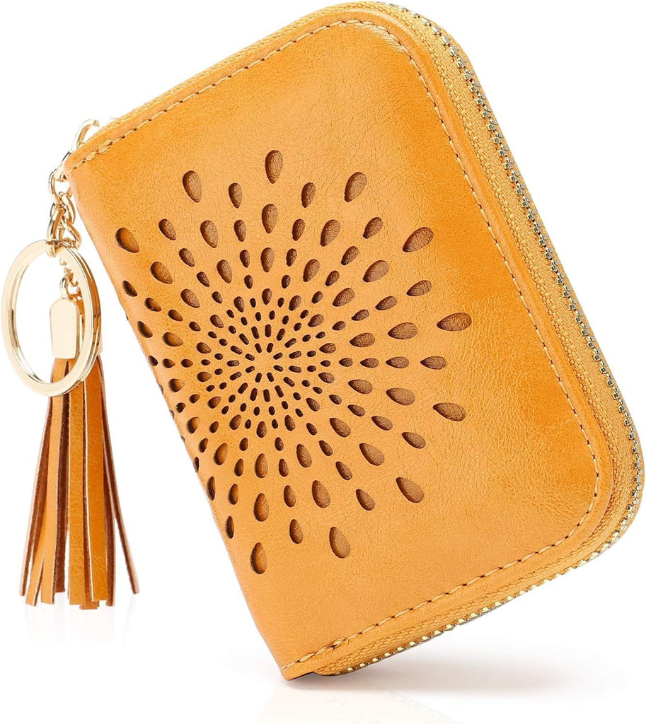 Credit Card Holder Zipper Card Case Keychain Small Wallet for Women 1927 PINK
