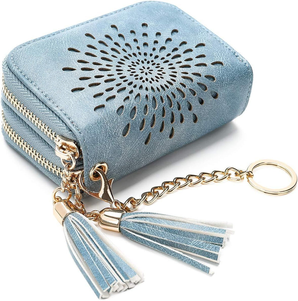 Credit Card Holder Zipper Card Case Keychain Small Wallet for Women 1927 PINK