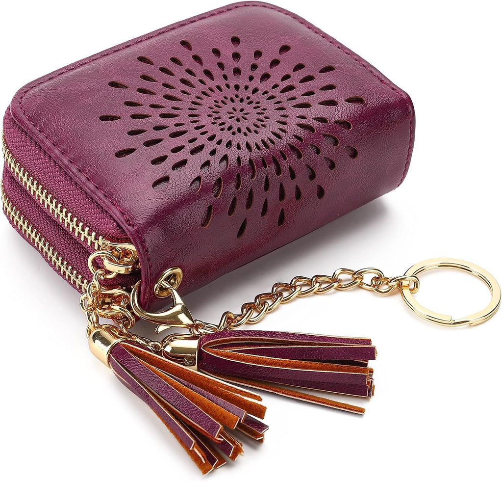Credit Card Holder Zipper Card Case Keychain Small Wallet for Women 1927 PINK