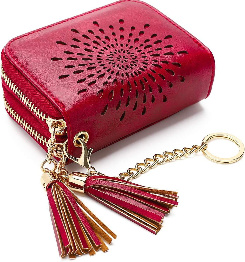 Credit Card Holder Zipper Card Case Keychain Small Wallet for Women 1927 PINK
