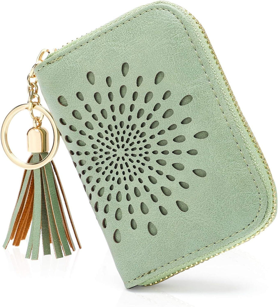 Credit Card Holder Zipper Card Case Keychain Small Wallet for Women 1927 PINK