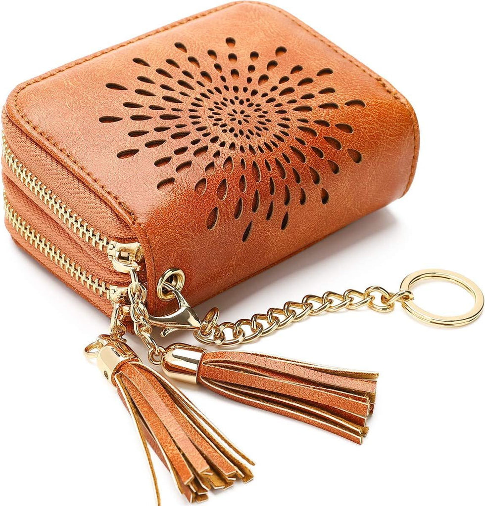 Credit Card Holder Zipper Card Case Keychain Small Wallet for Women 1927 PINK