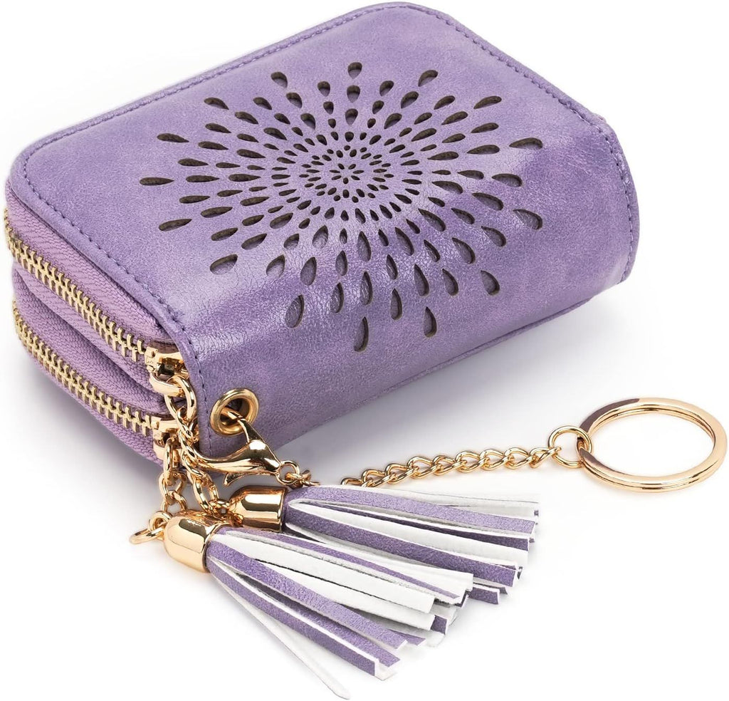 Credit Card Holder Zipper Card Case Keychain Small Wallet for Women 1927 PINK