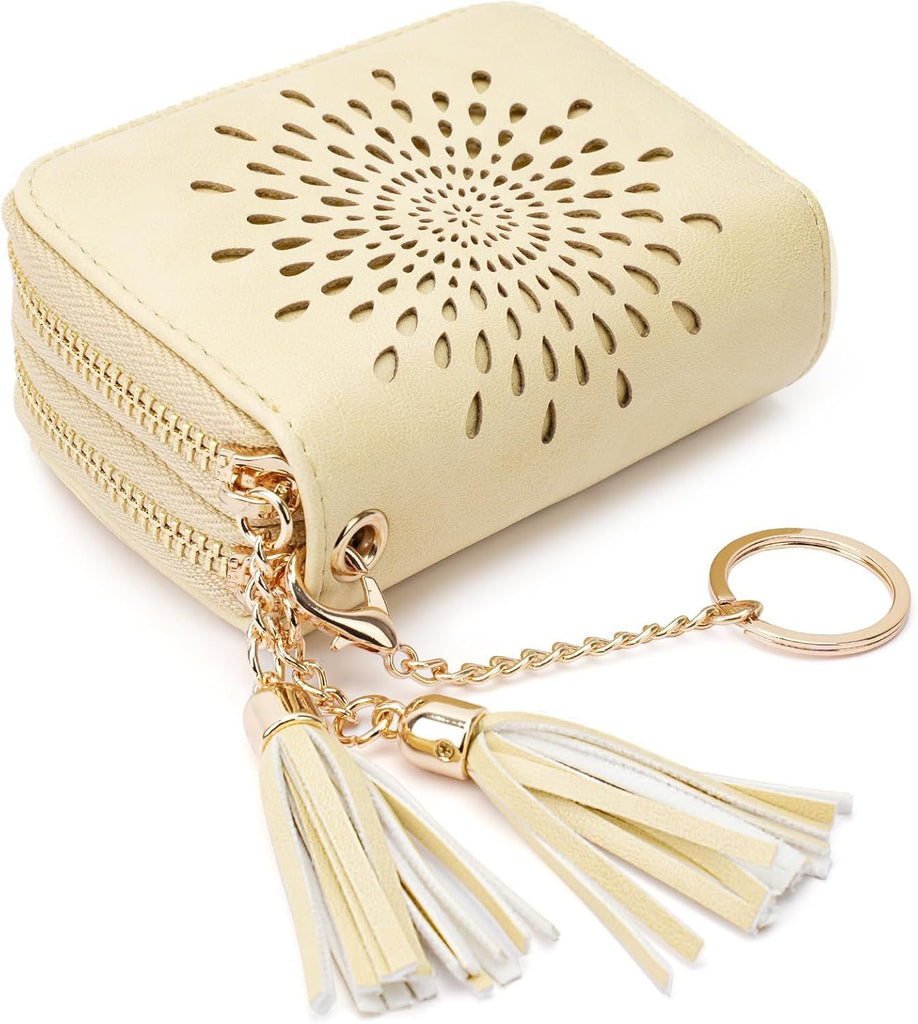 Credit Card Holder Zipper Card Case Keychain Small Wallet for Women 1927 PINK