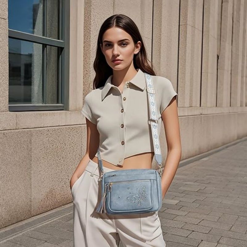 Crossbody Bags for Women Trendy Leather Crossbody Purse Shoulder Handbags Butterfly Design