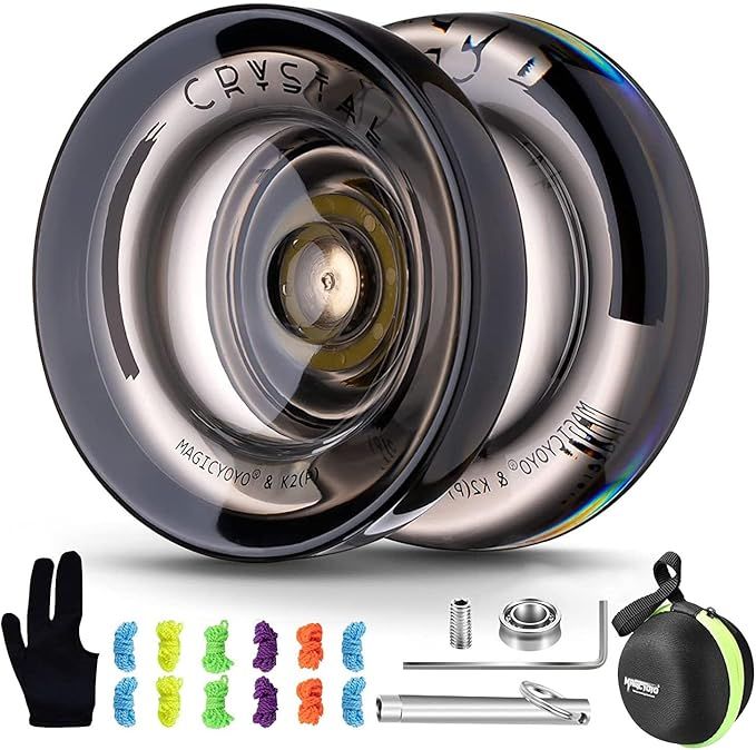 Crystal Black Yoyo Professional, Responsive Yoyo for Kids Beginners with Extra Unresponsive Yo Yo Bearing, Pro Plastic Trick Yo Yo for Adults+12 Stings+Bearing Removal Tool+Storage Bag