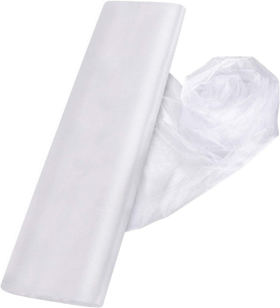Crystal Organza Tulle Sheer Fabric Backdrop Curtains for Wedding Baby Shower Birthday Party Event Decor, 19' by 30 Yard (White)