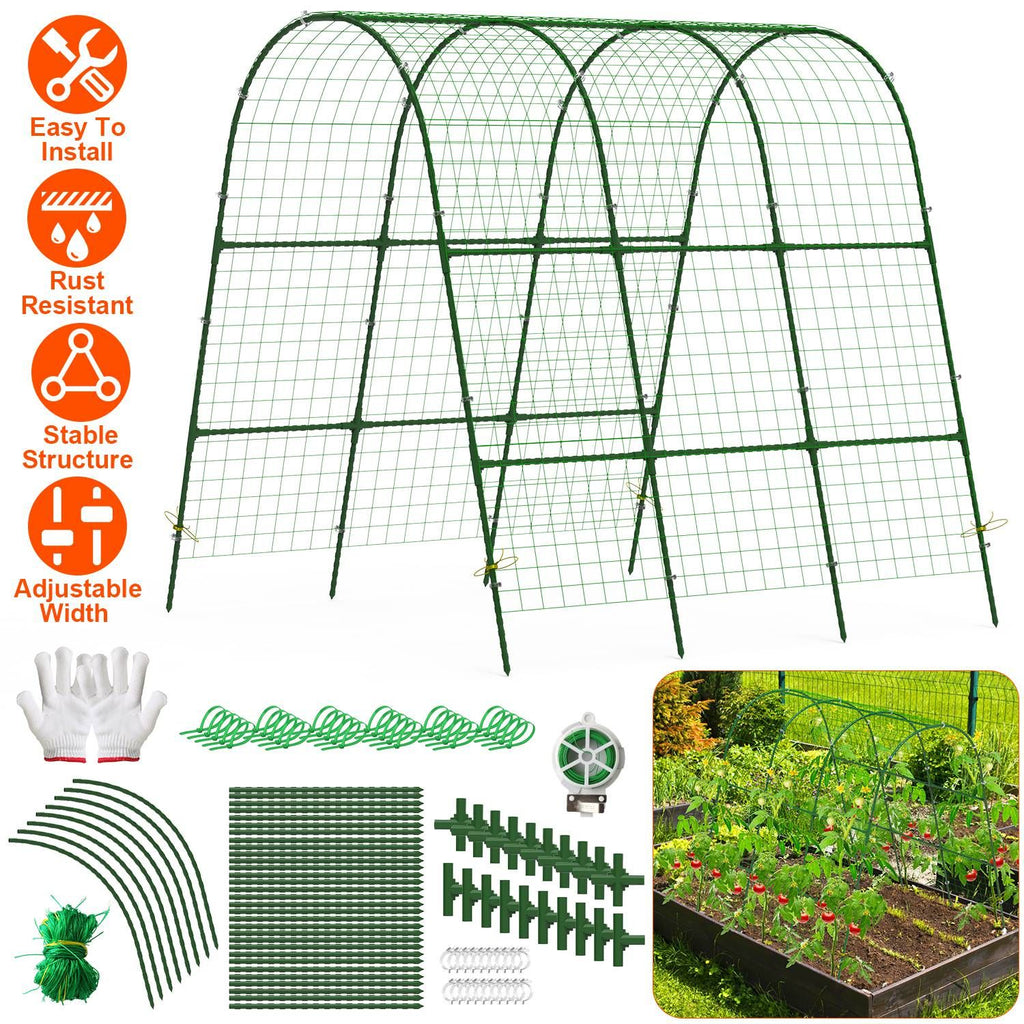 Cucumber Trellis for Raised Bed Arch Garden Trellis for Climbing Plants Vine Vegetables Fruit Flower Grape U-Shaped Frame with Climbing Net Tunnel Plant Stand for Garden Raised Bed